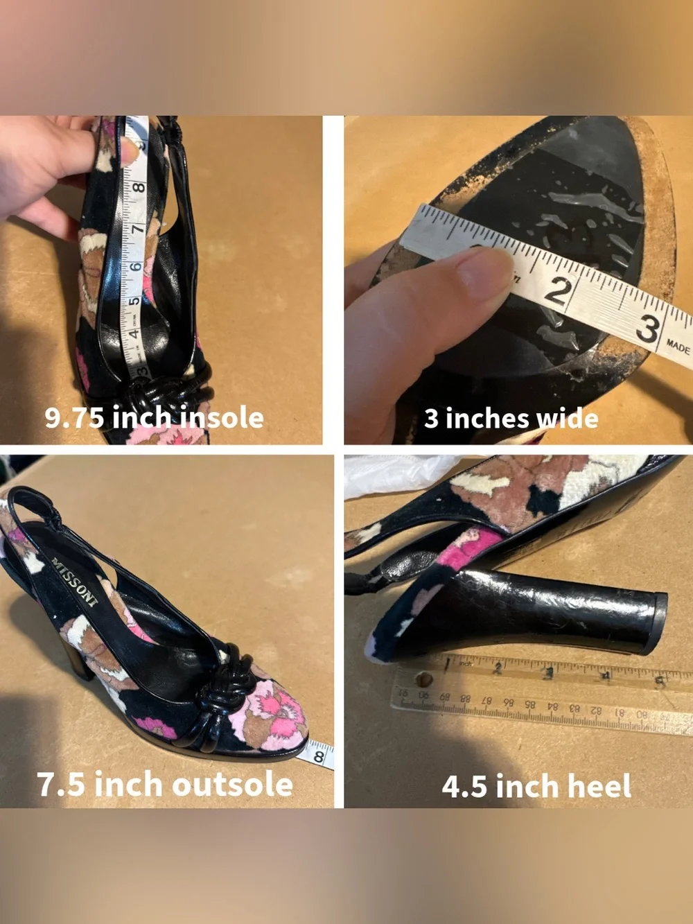 MISSONI BLACK & PINK VELVET FLORAL PRINT SLINGBACK HEELS (36.5)